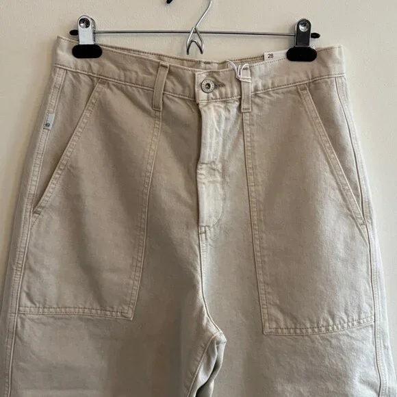 NEW AG Jeans Camille Utility Barrel Leg Denim Jeans Size 28 Oatmeal Beige - Picture 6 of 10